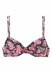 Lascana, Damen B&uuml;geltop 'Bl&uuml;mli', Pink / Schwarz
