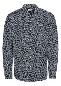 KnowledgeCotton Apparel, Herren Hemd 'Poplin shirt with bike print', Kobaltblau / Weiß