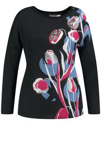 SAMOON, Damen Shirt, Blue Denim / Pink / Schwarz / Weiß