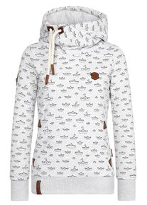 Naketano, Damen Kapuzensweatshirt 'Stronger Than Ever', Hellgrau / Schwarz