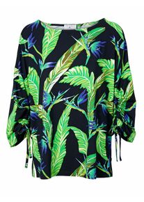 Heine, Damen Druckshirt Ärmel mit Raffungen, Blau / Grün / Schwarz