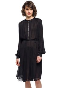 Replay, Damen Chiffonkleid mit Reißverschlussausschnitt, Schwarz