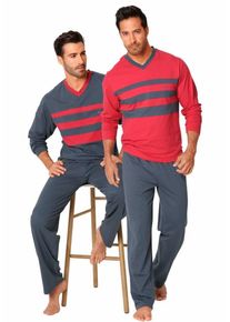 Le Jogger, Herren Pyjamas lang, Basaltgrau / Rot