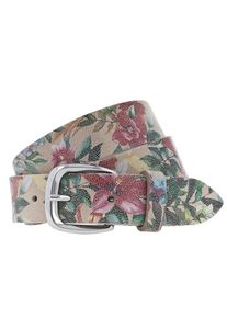 Tom Tailor, Damen Gürtel 'With flower print' 3.0cm, Beige / Mischfarben