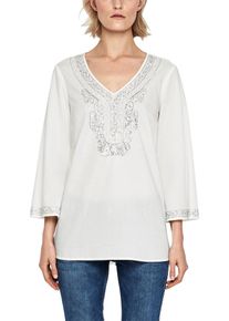 s.Oliver BLACK LABEL, Damen Batist-Tunika mit Pailletten, Silber / Wei&szlig;