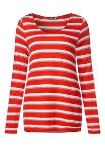 Street One, Damen Shirt, Orangerot / Weiß