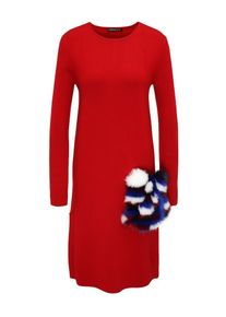 Apart, Damen Strickkleid mit Aufsatz aus Fellimitat, Rot