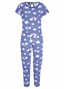 Vivance, Damen Dreams Jumpsuit mit Regenbogen-Wolken Print, Blau / Wei&szlig;