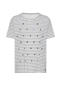Tom Tailor Denim, Damen Shirt 'striped tee with heart artwork', Schwarz / Weiß