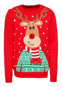 New Look, Herren Pullover 'FAMILY REINDEER', Gr&uuml;n / Rot