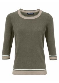 Heine, Damen Rundhalspullover 3/4-Arm, Beige / Oliv / Weiß