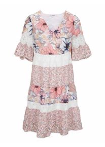 Heine, Damen Patchkleid mit Spitze, Rosa / Wei&szlig;