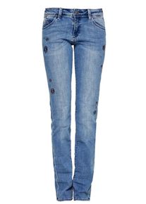 s.Oliver RED LABEL, Damen Shape Slim: Jeans mit Schmucksteinen, Blau