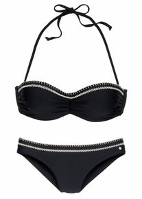 s.Oliver RED LABEL, Damen Beachwear Bügel-Bandeau-Bikini, Schwarz / Weiß