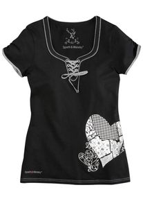 Spieth & Wensky SPIETH & WENSKY, Damen Trachtenshirt mit Glitzersteinchen, Schwarz