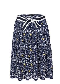 s.Oliver BLACK LABEL, Damen Faltenrock mit Tape-Gürtel, Blau / Gelb / Weiß