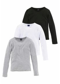 Arizona, Mädchen Langarmshirt (Packung, 3 tlg.), Graumeliert / Schwarz / Weiß