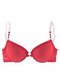 Lascana, Damen Push-up-BH mit Vorderverschluss und transparenten Trägern, Rot / Transparent