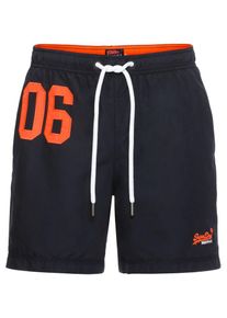 Superdry, Herren Badeshorts 'WATERPOLO', Navy / Orange / Wei&szlig;