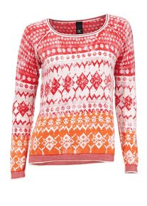 Heine, Damen Rundhalspullover, Orange / Rot / Weiß