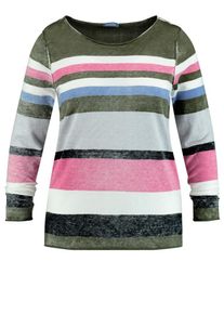SAMOON, Damen Pullover mit Handmade-Print, Oliv / Mischfarben