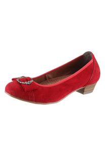 Andrea Conti, Damen Trachten-Pumps aus Leder, Hellbraun / Silbergrau / Rot / Hellrot
