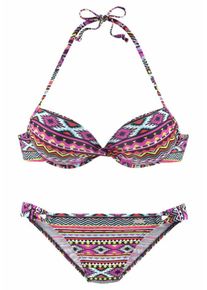 Lascana, Damen Push-up-Bikini, Hellgelb / Pink / Schwarz / Weiß