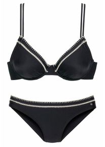 s.Oliver RED LABEL Beachwear, Damen Bügel-Bikini mit Häkelkante, Schwarz / Weiß