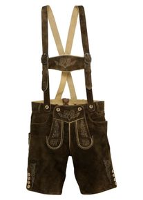 Marjo, Herren Trachten-Lederhose kurz aufwändig bestickt, Dunkelbraun