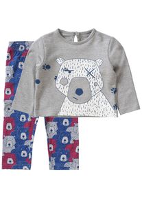 Color Kids, M&auml;dchen Set: Langarmshirt + Leggings, Blau / Grau / Dunkelrot