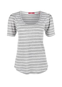s.Oliver RED LABEL, Damen Gestreiftes Leinen-Shirt, Graumeliert / Wei&szlig;