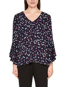 s.Oliver BLACK LABEL, Damen Viskosebluse mit Volants, Navy / Rot / Weiß