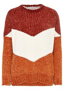 Only, Damen Strickpullover, Cognac / Rostrot / Weiß