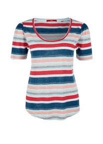 s.Oliver RED LABEL, Damen Gestreiftes Leinen-Shirt, Blau / Hellblau / Ros&eacute; / Rot