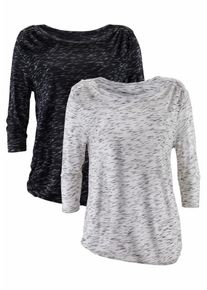 Lascana, Damen Langarmshirts, Graumeliert / Schwarzmeliert