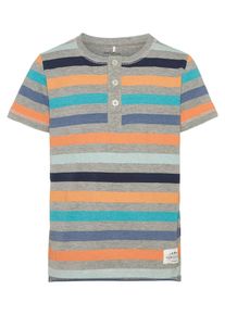name it, Gestreiftes T-Shirt, Grau / Petrol / Orange