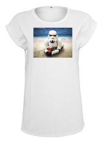 Merchcode, Damen T-Shirt 'Stormtrooper Beach', Weiß