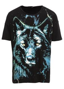 tigha, Herren T-Shirt 'Fantasy Wolf MSN', Beige / Blau / Schwarz