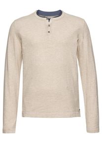 Tom Tailor, Herren Pullover 'doublelayer slub knit henley', Beige