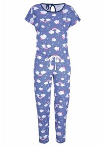 Vivance, Damen Dreams Jumpsuit mit Regenbogen-Wolken Print, Blau / Weiß