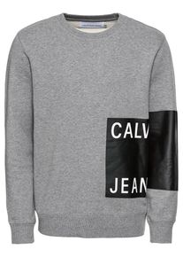 Calvin Klein Jeans, Herren Sweatshirt 'CALVIN JEANS LOGO REG CREW NECK', Graumeliert / Schwarz / Weiß