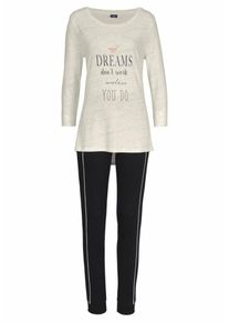 Vivance, Damen Dreams Pyjama mit 3/4-Ärmeln und Schrift Print, Schwarz / Weißmeliert