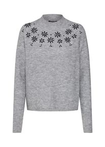 Review, Damen Pullover 'FLOWER KN EMBREL', Grau