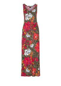 s.Oliver BLACK LABEL, Damen Maxikleid, Khaki / Hellrot / Wei&szlig;