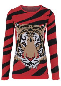 Heine, Damen Pullover, Braun / Rot / Schwarz / Weiß