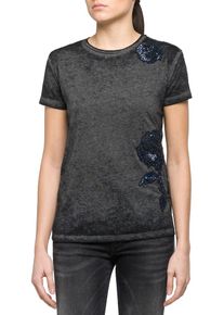 Replay, Damen T-Shirt mit Paillettenapplikationen, Grau