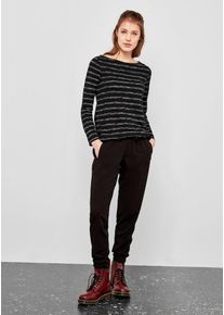 Q/S Designed By, Damen Langarmshirt mit Ringeln, Grau / Schwarz
