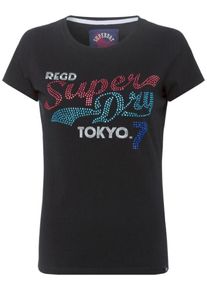 Superdry, Damen T-Shirt 'TOKYO 7 RHINESTONE', Blau / Navy / Weinrot