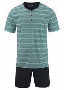 Schiesser, Herren Pyjama kurz Shorty, Pastellgrün / Schwarz