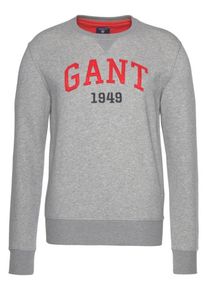 Gant, Herren Sweatshirt 'Graphic C-Neck Sweat', Graumeliert / Rot